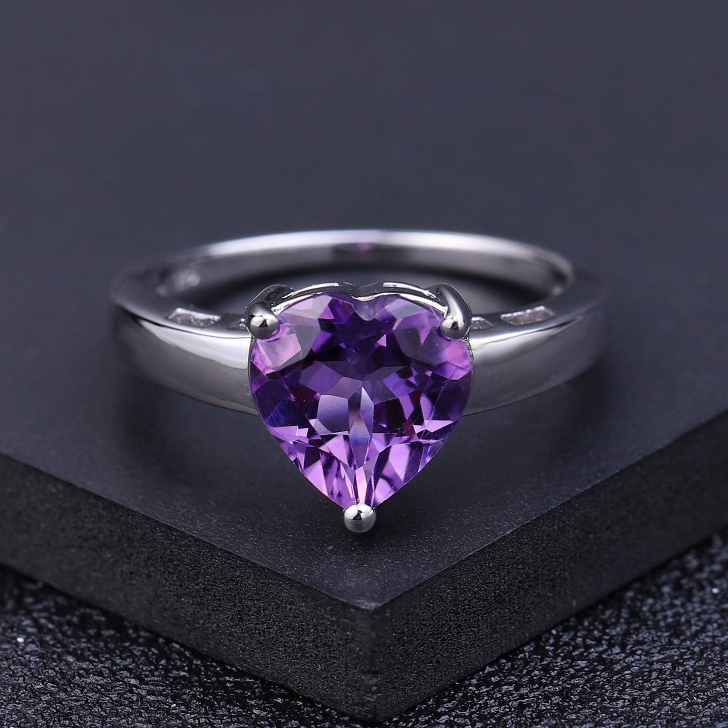 Heart Gemstone Ring: Amethyst, Garnet, Sky Blue Topaz in 925 Silver