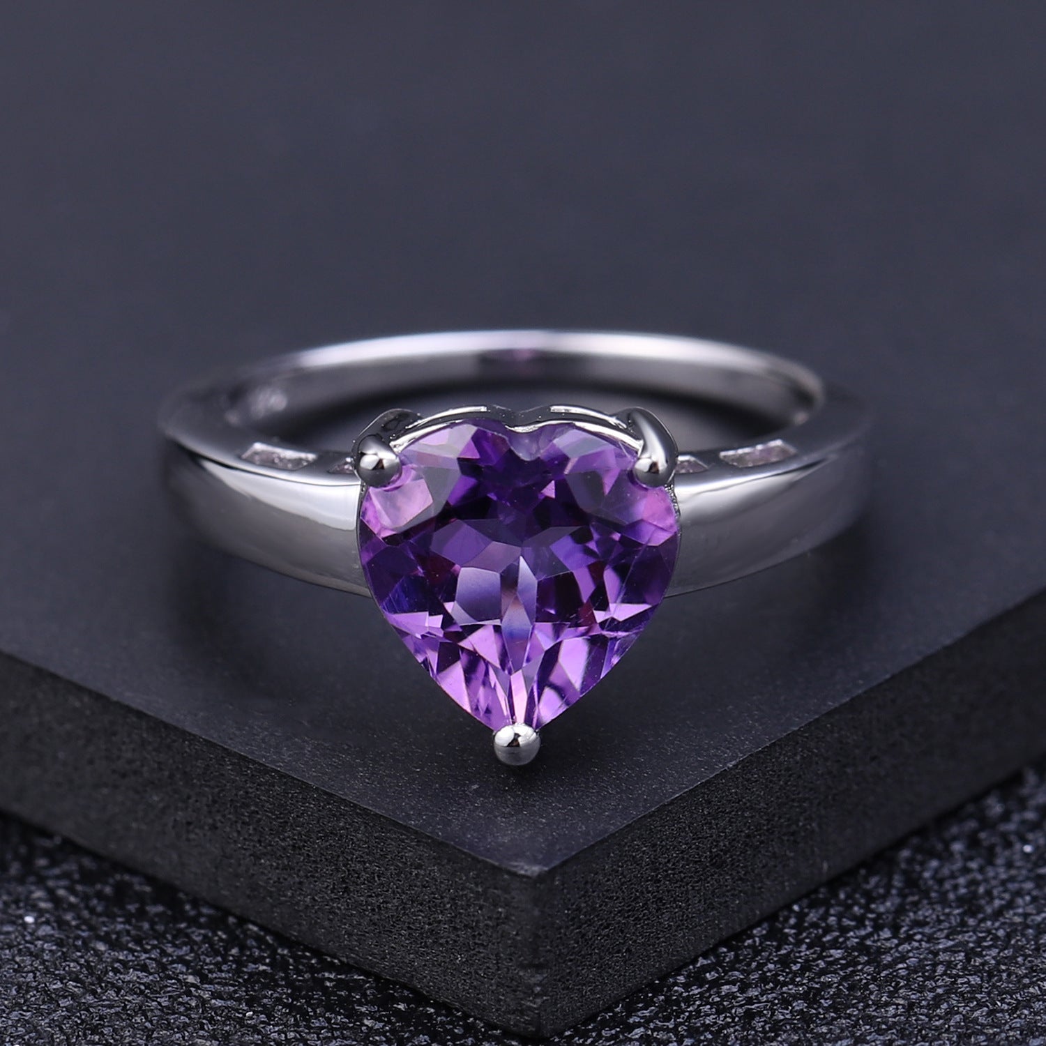 Heart Gemstone Ring: Amethyst, Garnet, Sky Blue Topaz in 925 Silver