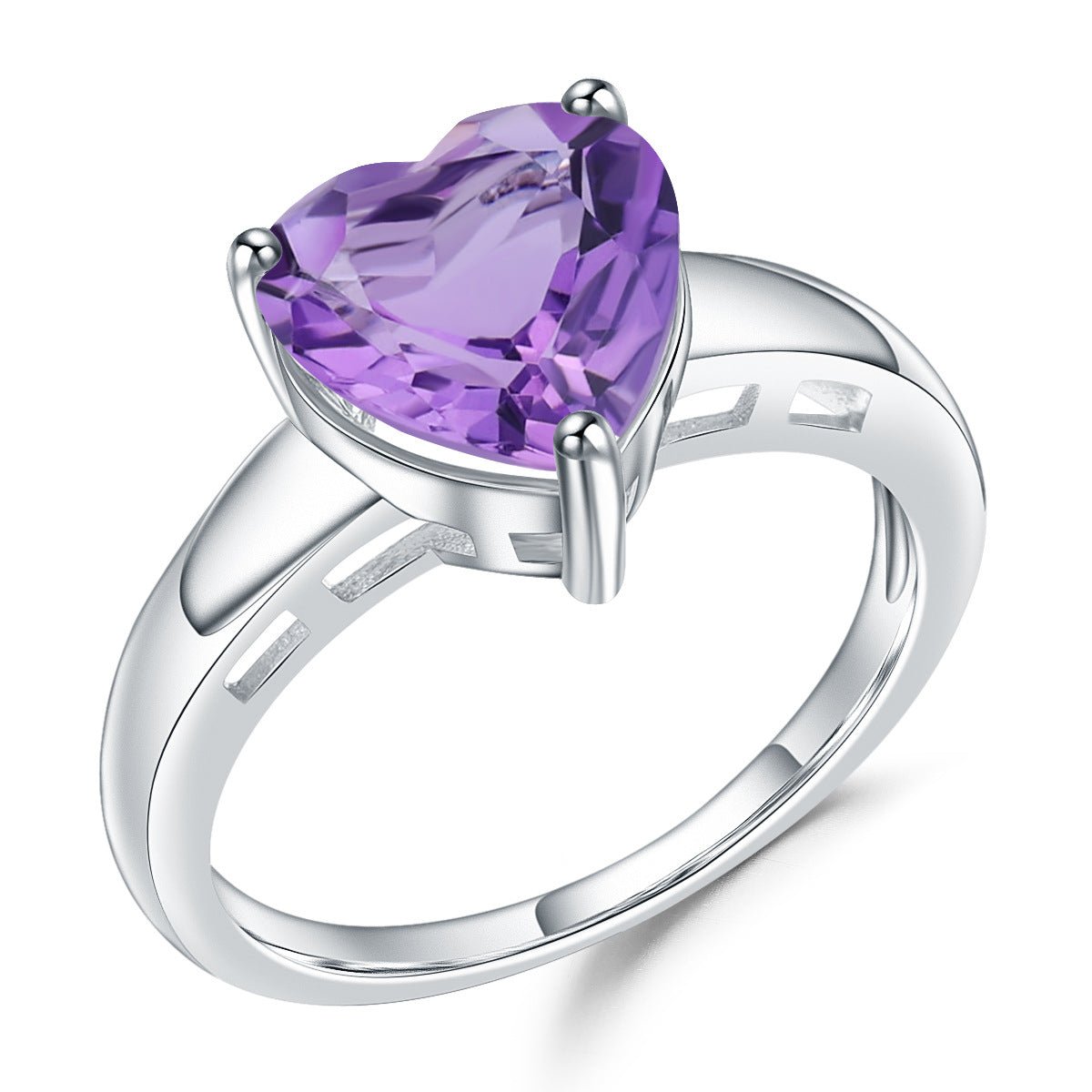 Heart Gemstone Ring: Amethyst, Garnet, Sky Blue Topaz in 925 Silver