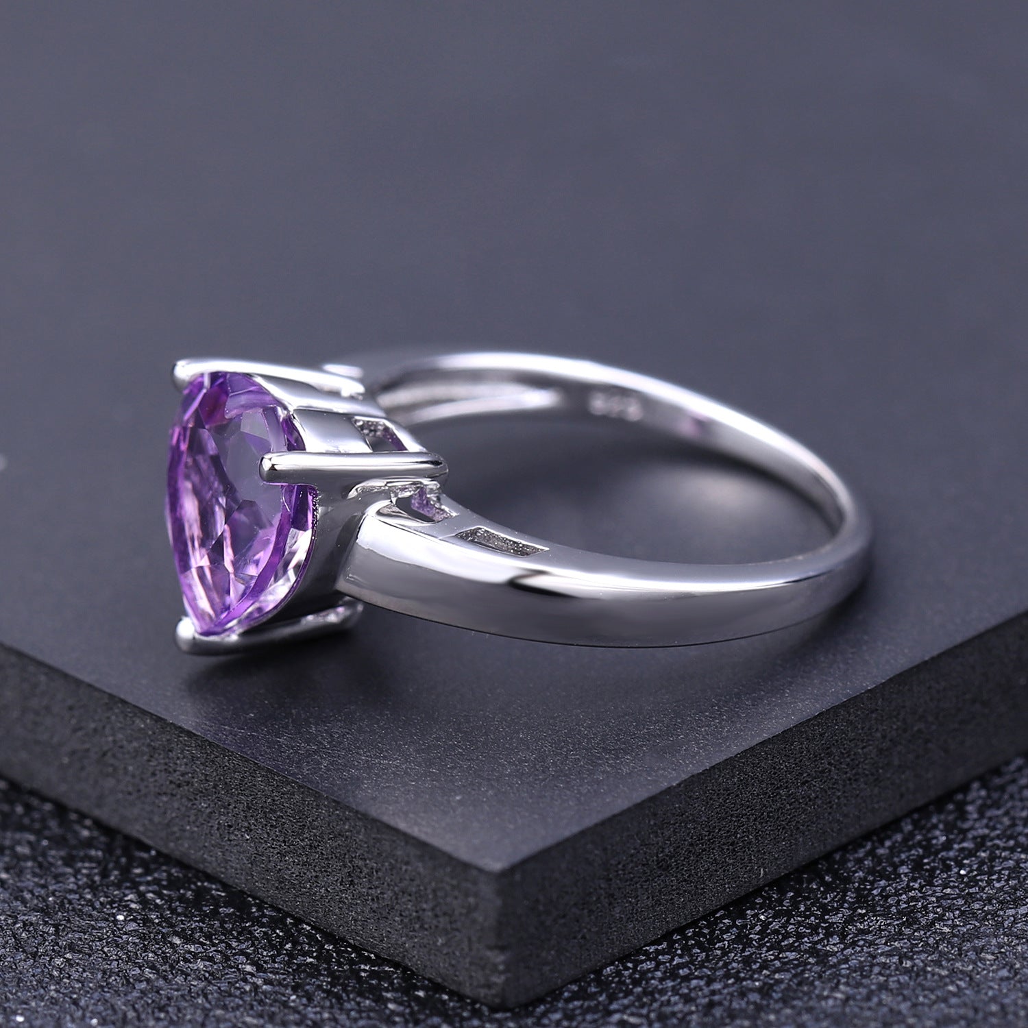 Heart Gemstone Ring: Amethyst, Garnet, Sky Blue Topaz in 925 Silver