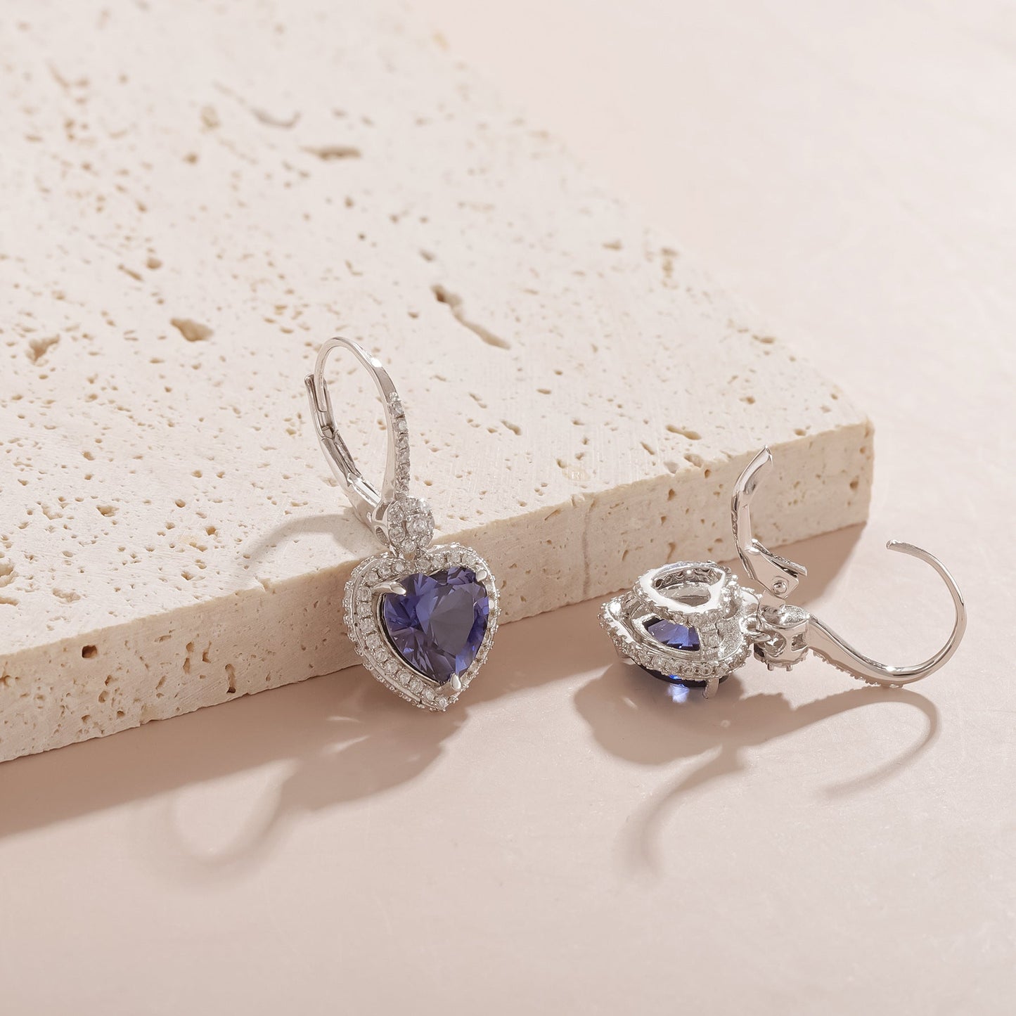 Heart Shape Cultured Sapphire Earrings Dangle Drop 925 Sterling Silver Earrings Gift for Her