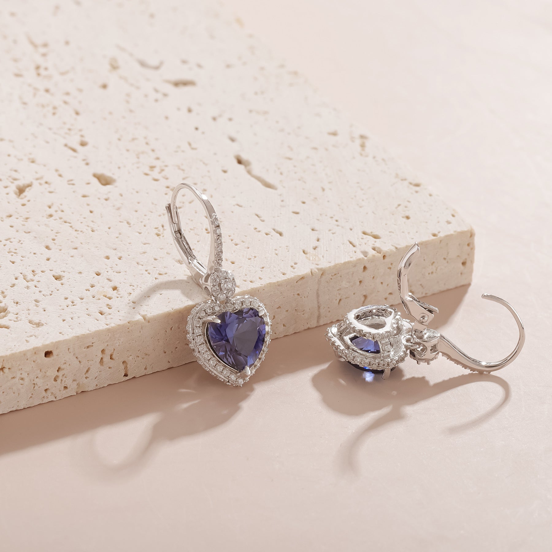 Heart Shape Cultured Sapphire Earrings Dangle Drop 925 Sterling Silver Earrings Gift for Her