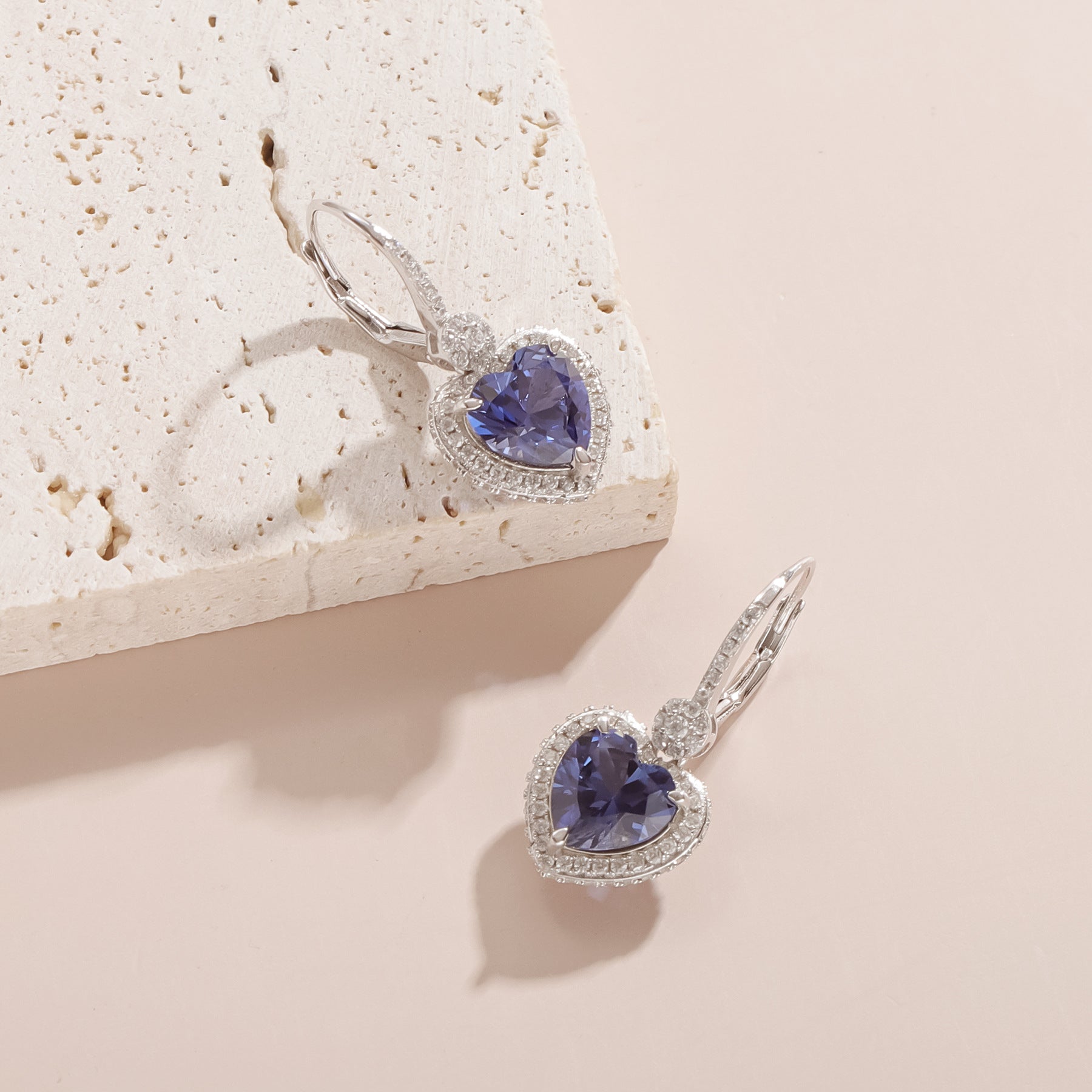 Heart Shape Cultured Sapphire Earrings Dangle Drop 925 Sterling Silver Earrings Gift for Her