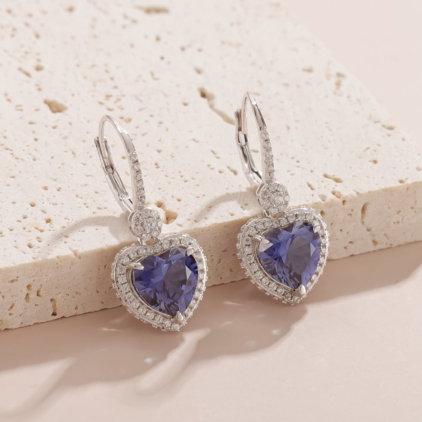 Heart Shape Cultured Sapphire Earrings Dangle Drop 925 Sterling Silver Earrings Gift for Her