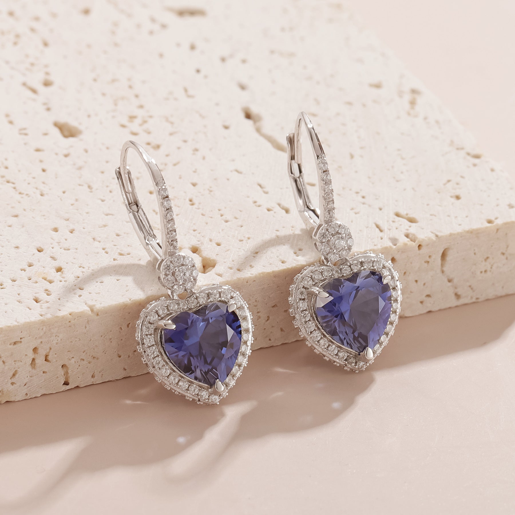 Heart Shape Cultured Sapphire Earrings Dangle Drop 925 Sterling Silver Earrings Gift for Her