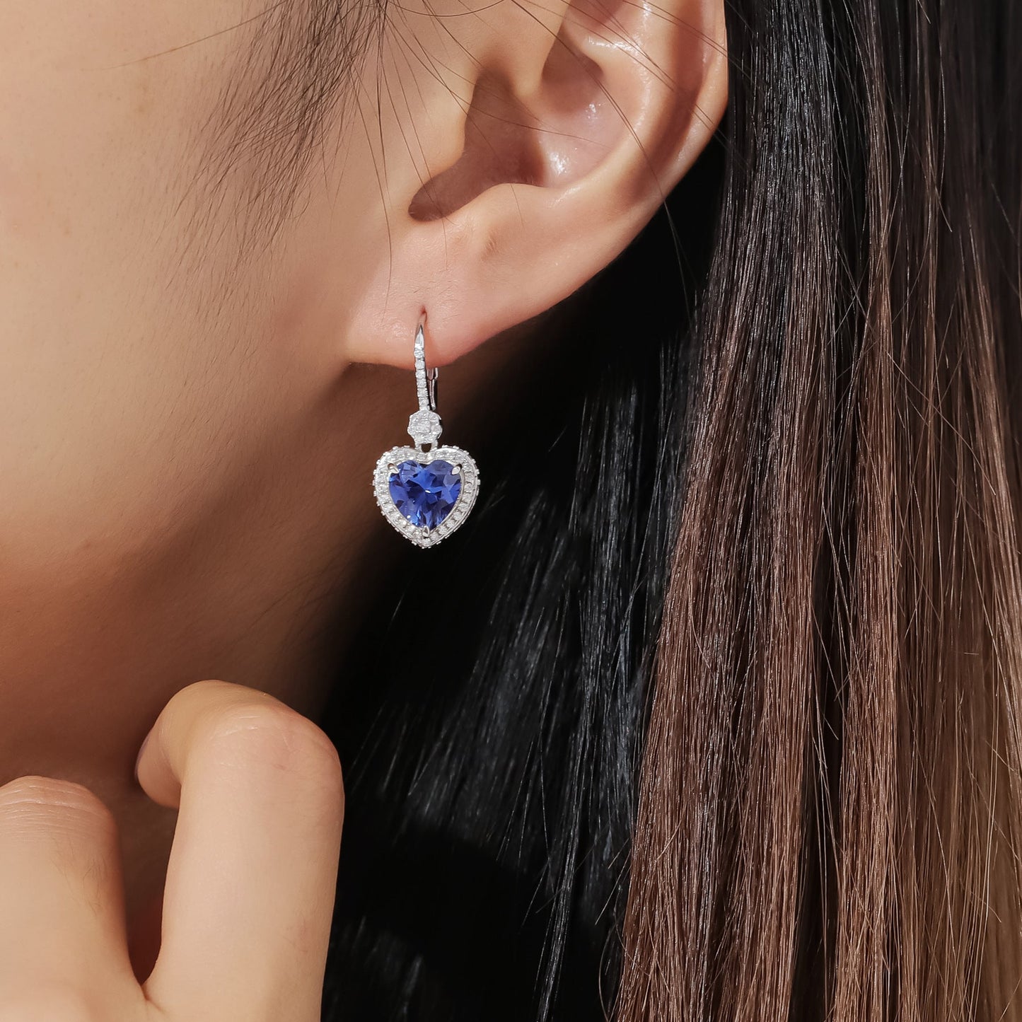Heart Shape Cultured Sapphire Earrings Dangle Drop 925 Sterling Silver Earrings Gift for Her
