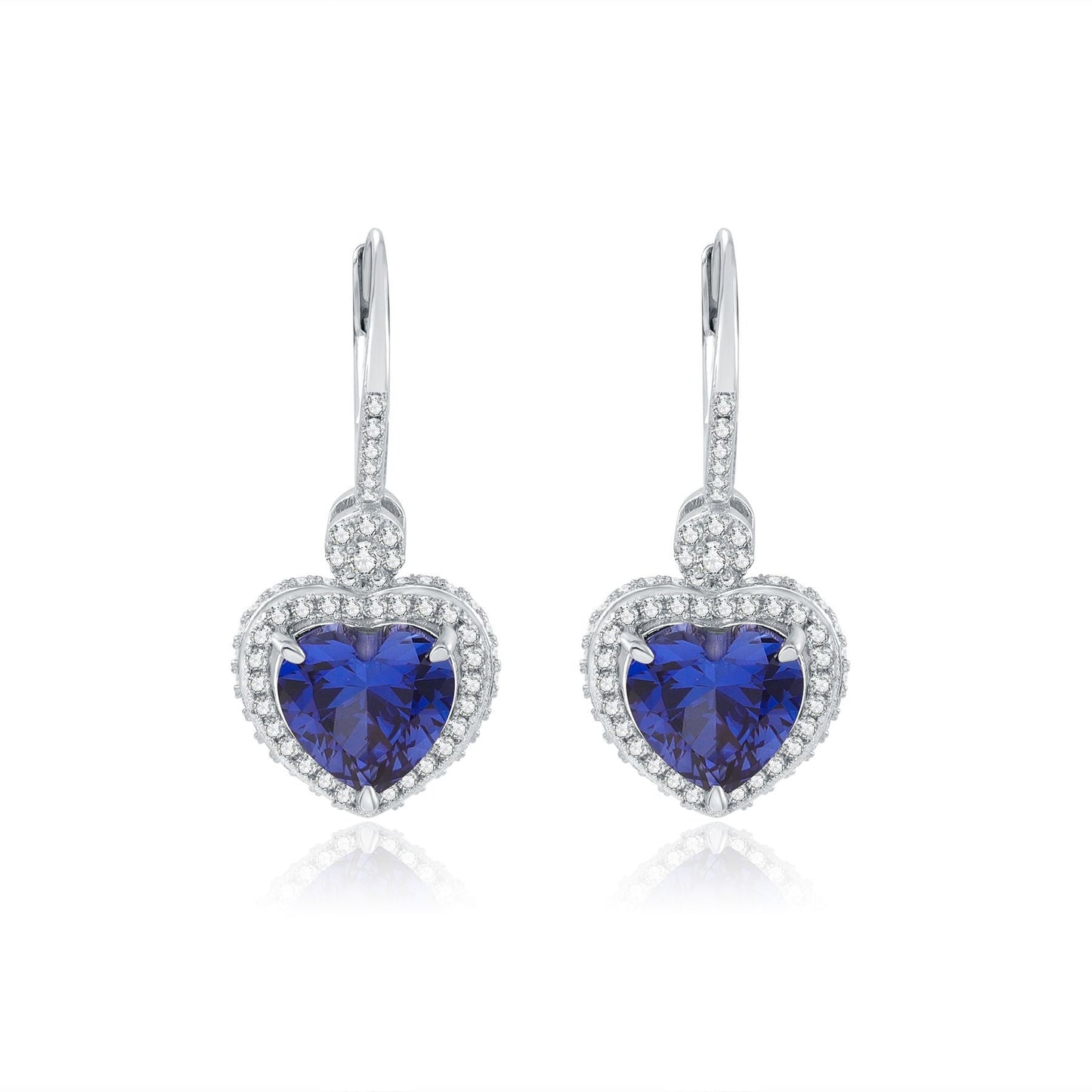 Heart Shape Cultured Sapphire Earrings Dangle Drop 925 Sterling Silver Earrings Gift for Her