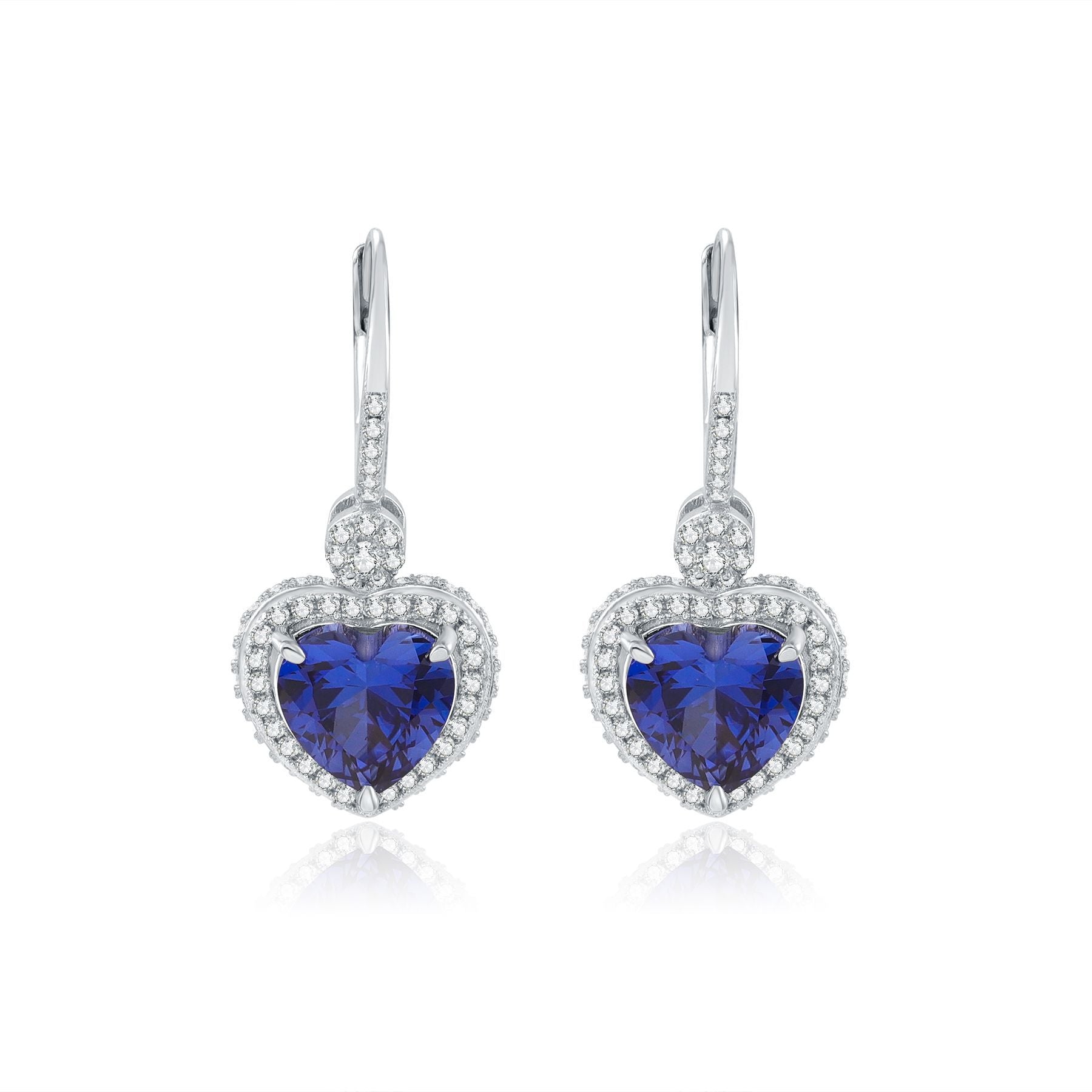 Heart Shape Cultured Sapphire Earrings Dangle Drop 925 Sterling Silver Earrings Gift for Her