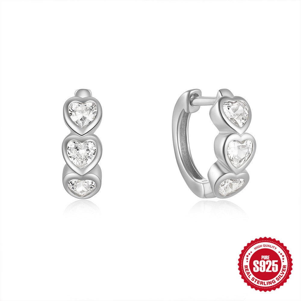 Heart-shaped Cubic Zirconia Huggies Hoop Earrings 925 Sterling Silver Gift for Her