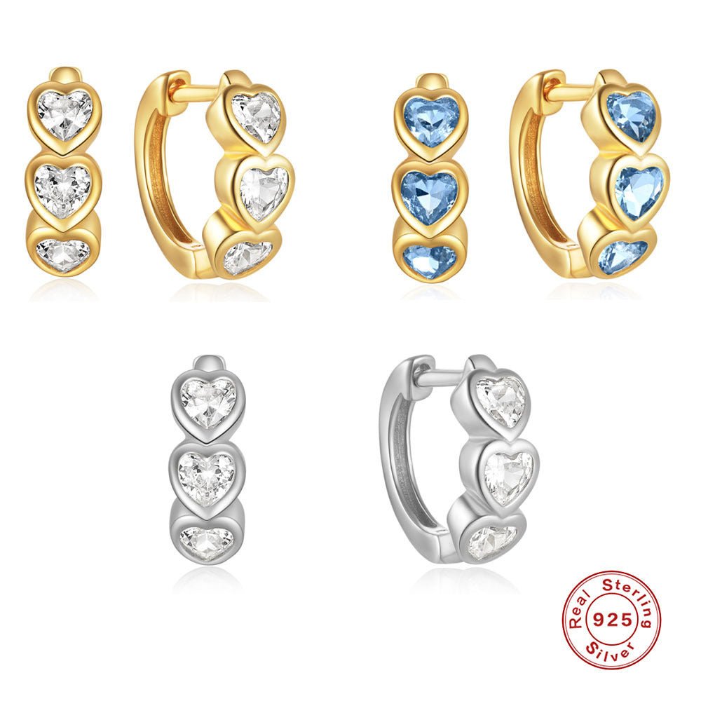 Heart-shaped Cubic Zirconia Huggies Hoop Earrings 925 Sterling Silver Gift for Her