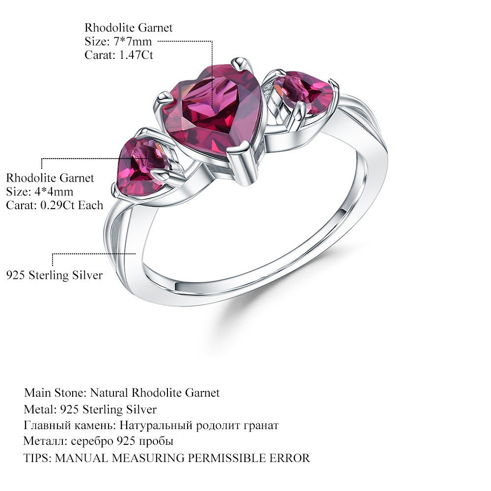 Heart Shaped Gemstone Ring - Amethyst or Rose Pomegranate in 925 Sterling Silver