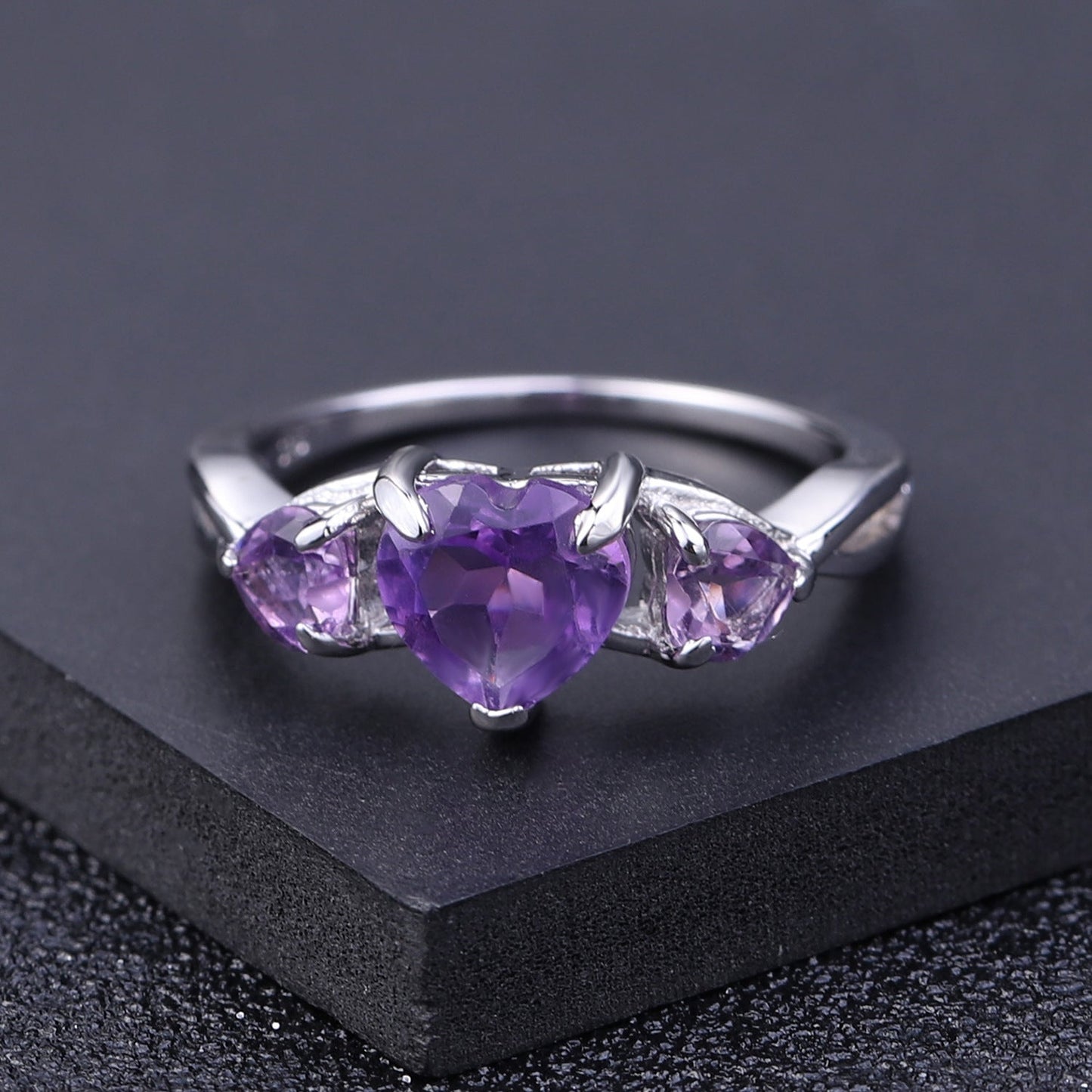 Heart Shaped Gemstone Ring - Amethyst or Rose Pomegranate in 925 Sterling Silver