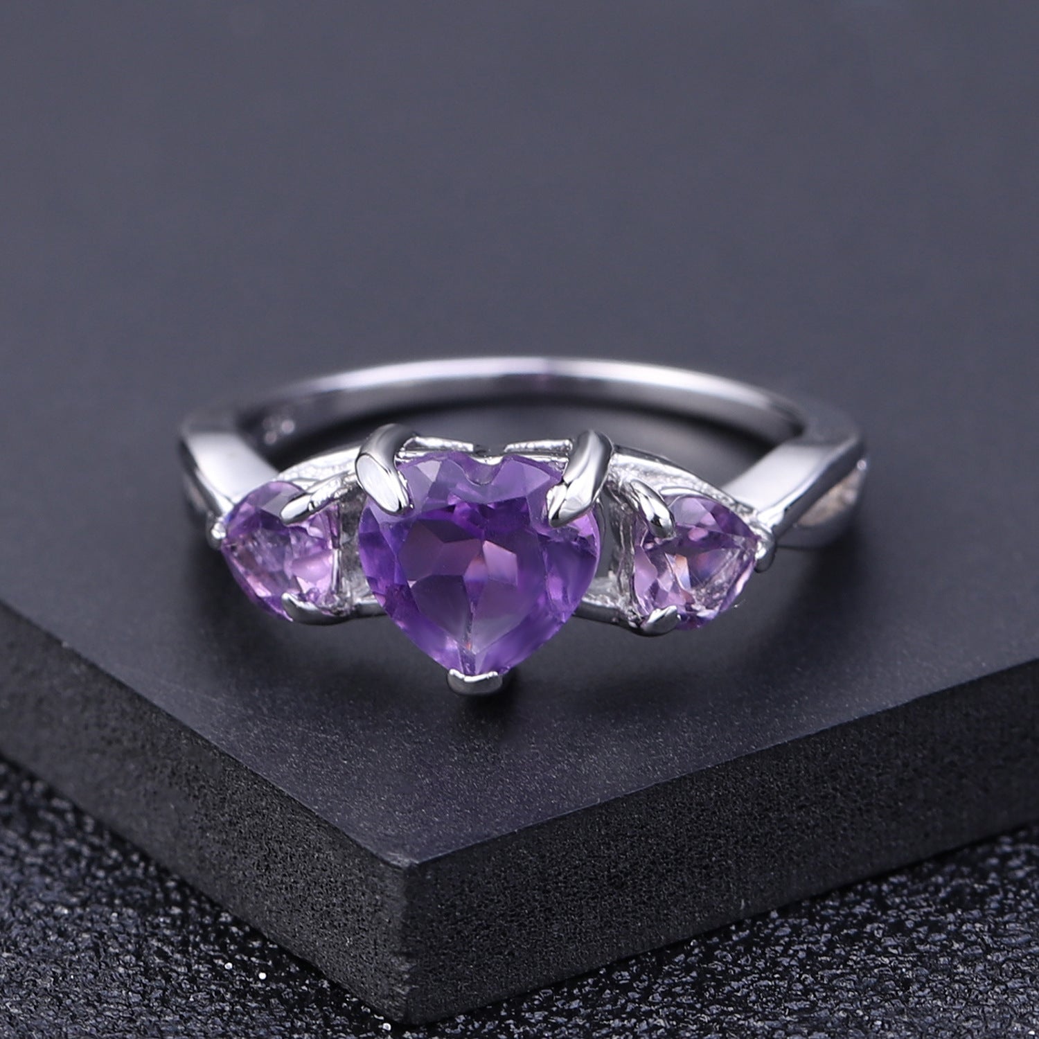 Heart Shaped Gemstone Ring - Amethyst or Rose Pomegranate in 925 Sterling Silver