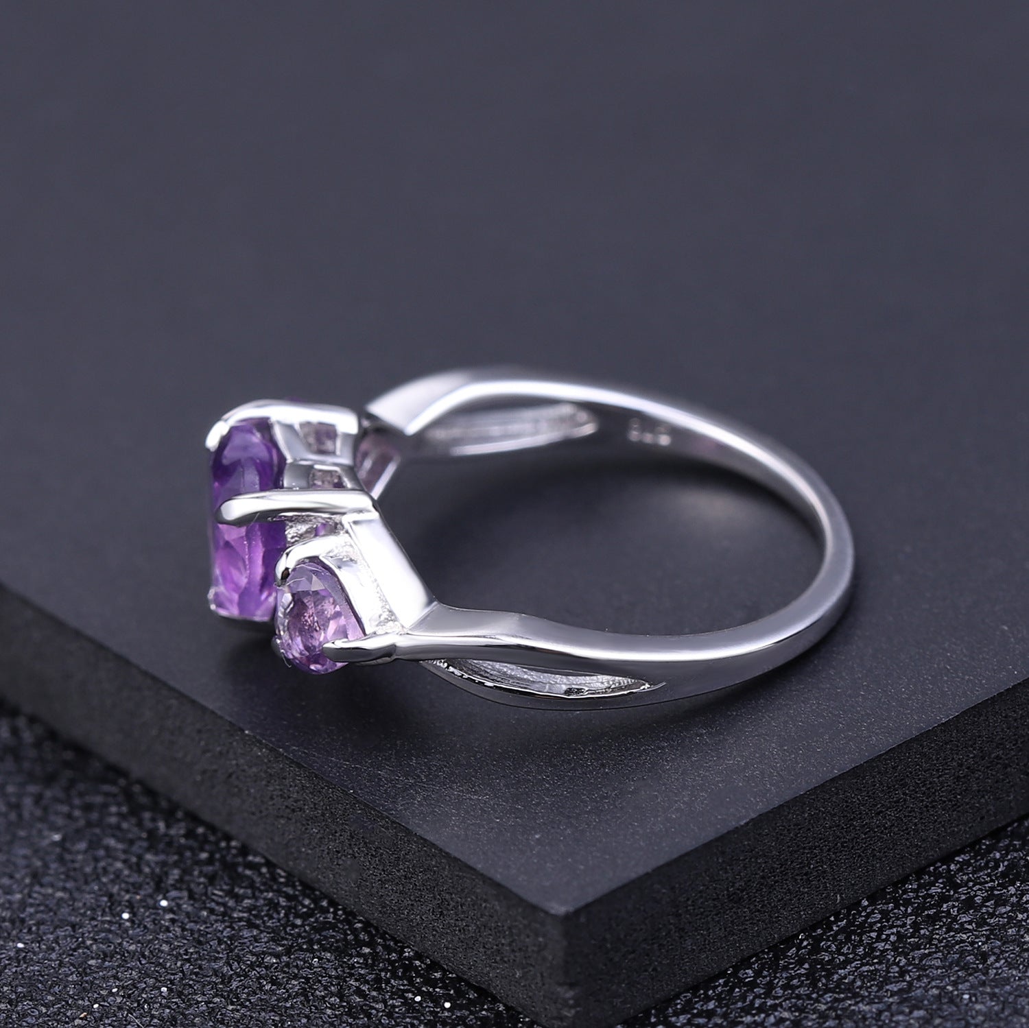 Heart Shaped Gemstone Ring - Amethyst or Rose Pomegranate in 925 Sterling Silver