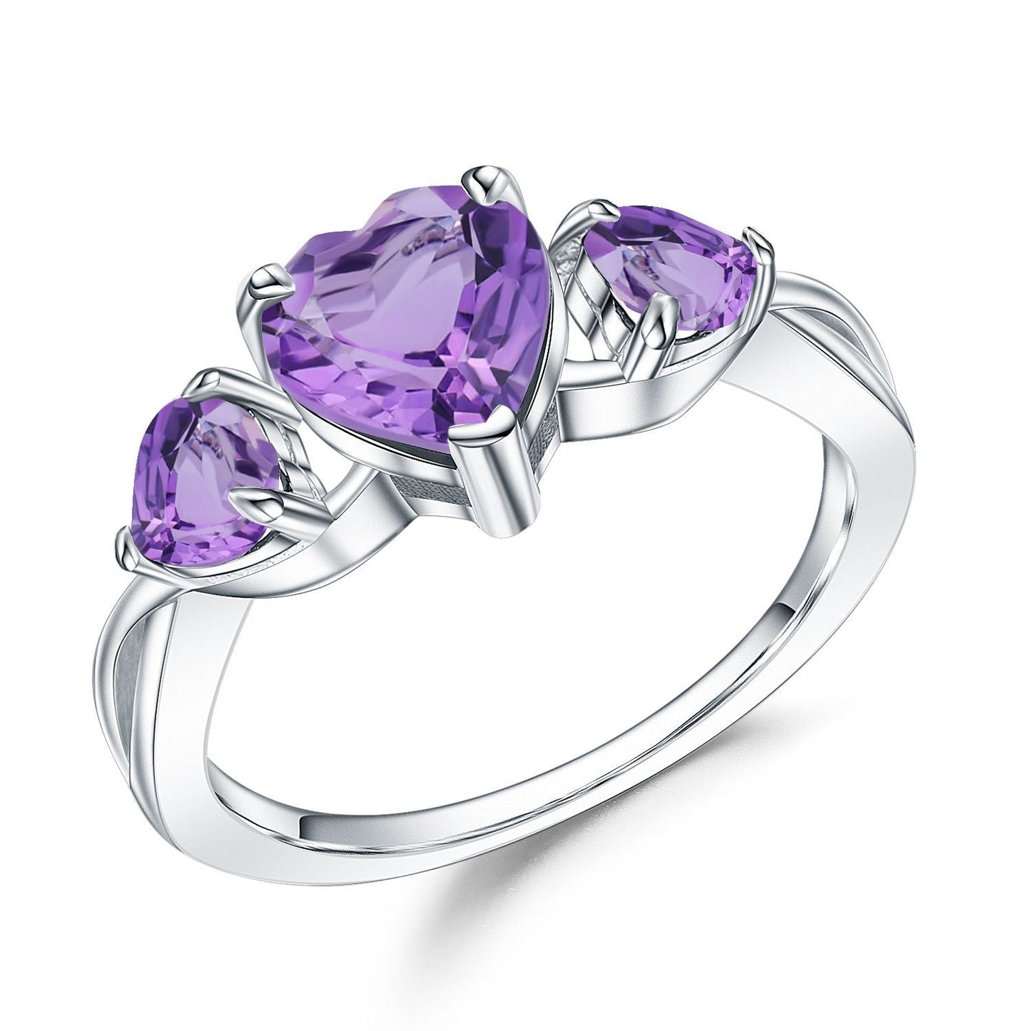 Heart Shaped Gemstone Ring - Amethyst or Rose Pomegranate in 925 Sterling Silver