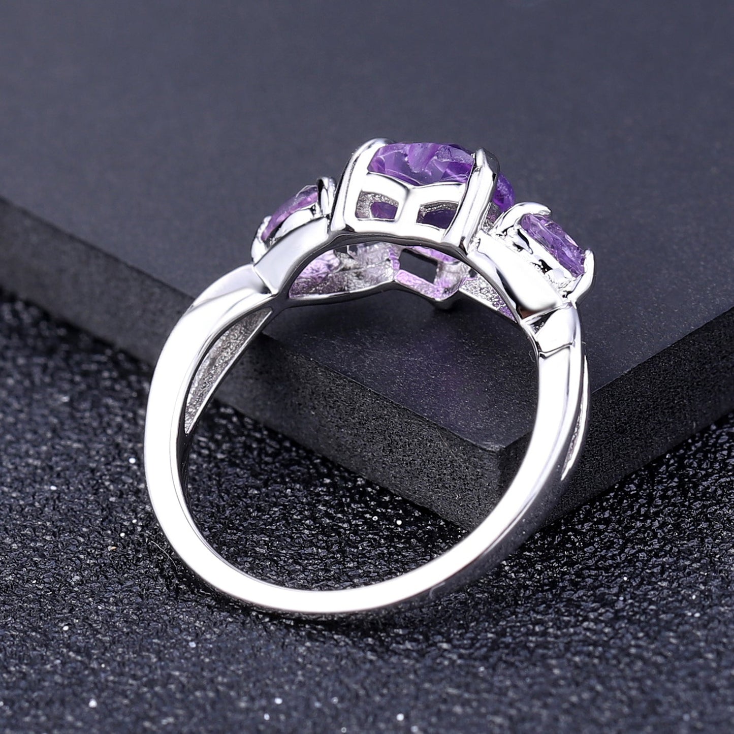 Heart Shaped Gemstone Ring - Amethyst or Rose Pomegranate in 925 Sterling Silver