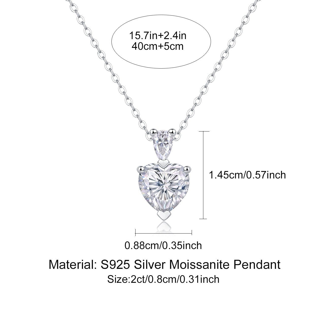 Heart - Shaped Moissanite Necklace 925 Sterling Silver Dainty Everyday Jewelry