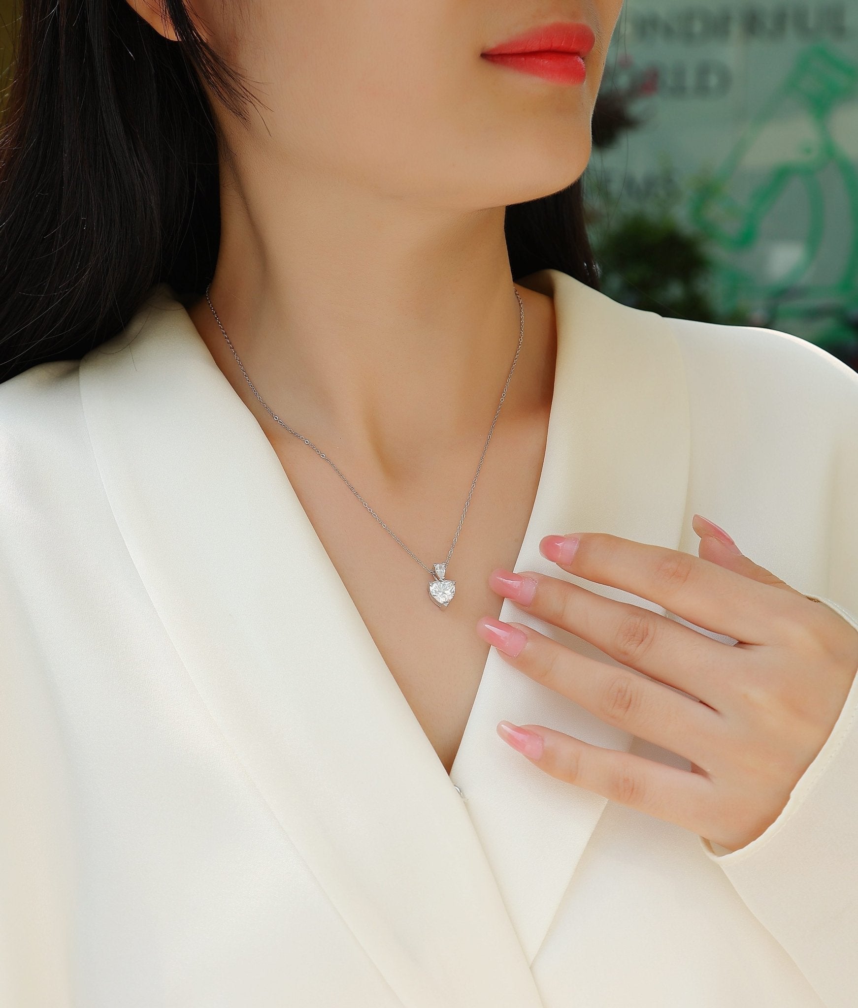 Heart - Shaped Moissanite Necklace 925 Sterling Silver Dainty Everyday Jewelry