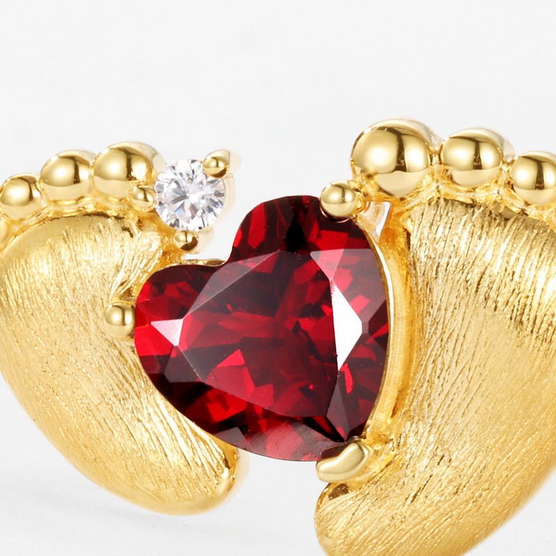 Heart Shaped Red Garnet Necklace Italian Craft 925 Sterling Silver Necklace Small Feet Gift for Her
