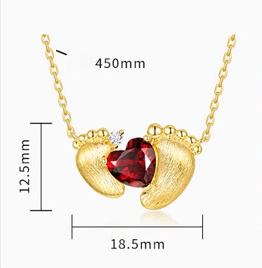 Heart Shaped Red Garnet Necklace Italian Craft 925 Sterling Silver Necklace Small Feet Gift for Her