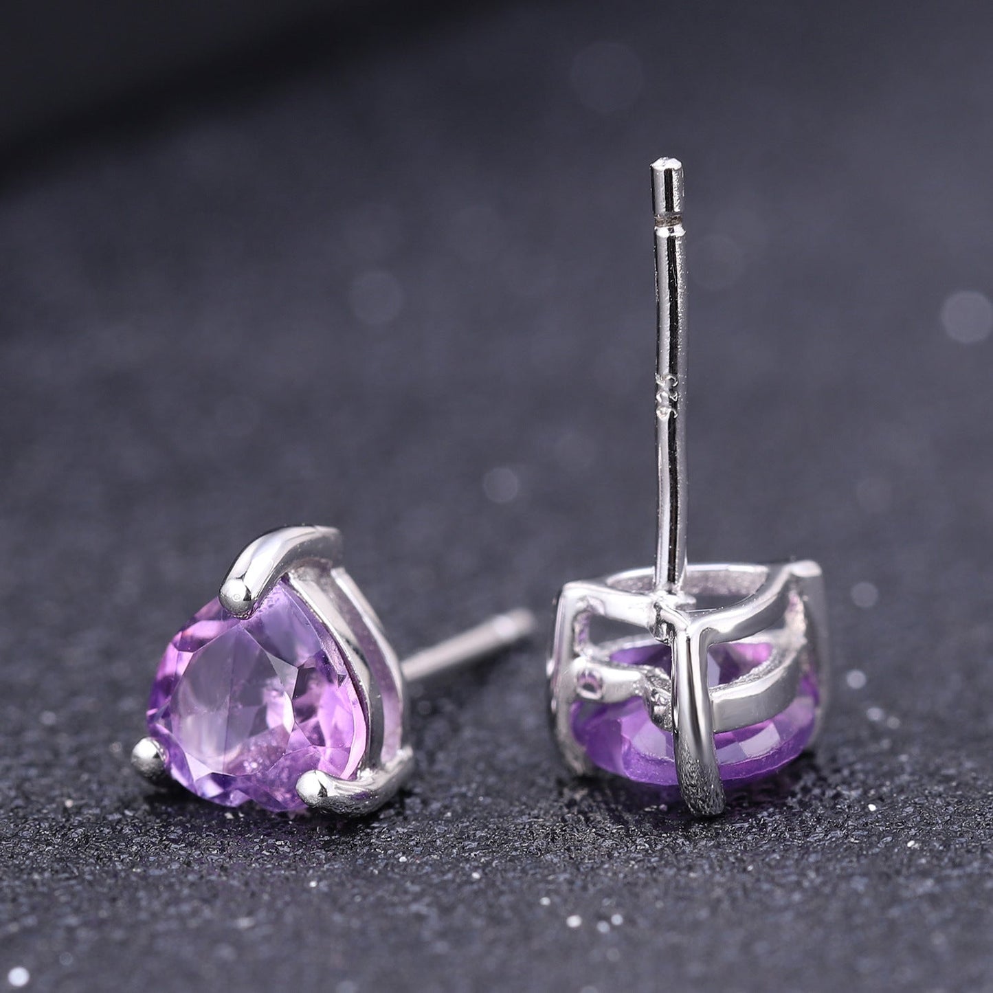 Heart Stud Earrings: Natural Amethyst or Blue Topaz in 925 Sterling Silver
