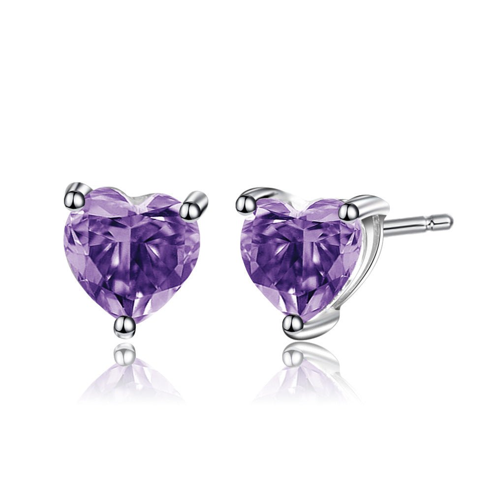 Heart Stud Earrings: Natural Amethyst or Blue Topaz in 925 Sterling Silver