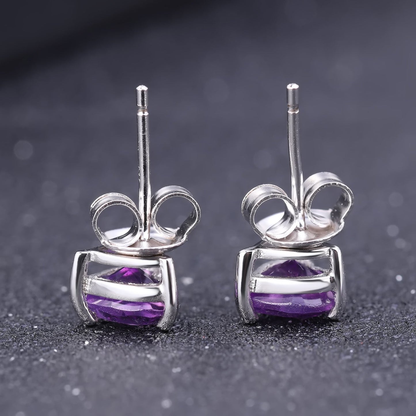 Heart Stud Earrings: Natural Amethyst or Blue Topaz in 925 Sterling Silver