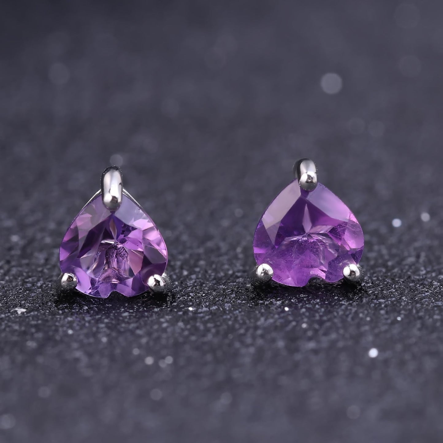 Heart Stud Earrings: Natural Amethyst or Blue Topaz in 925 Sterling Silver