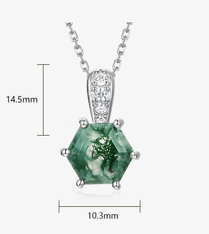 Hexagon Moss Agate Necklace 925 Sterling Silver Gift for Her