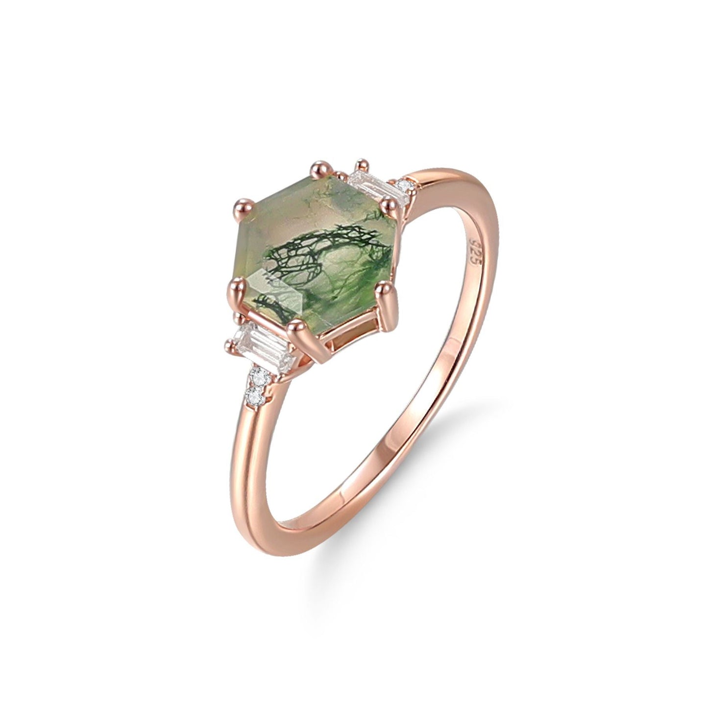 Hexagon Moss Agate Ring 925 Sterling Silver | Engagement & Anniversary Gift