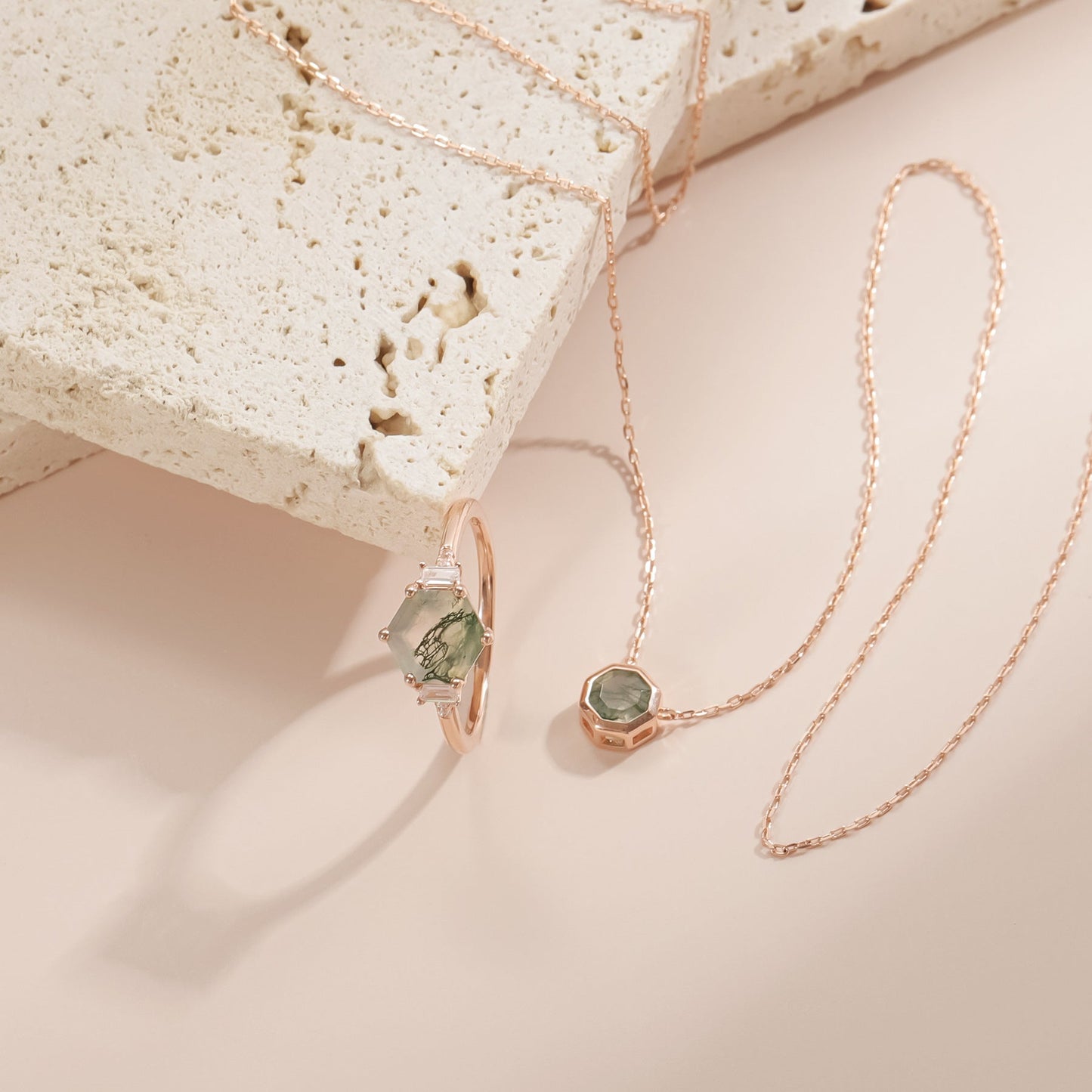 Hexagon Moss Agate Ring 925 Sterling Silver | Engagement & Anniversary Gift