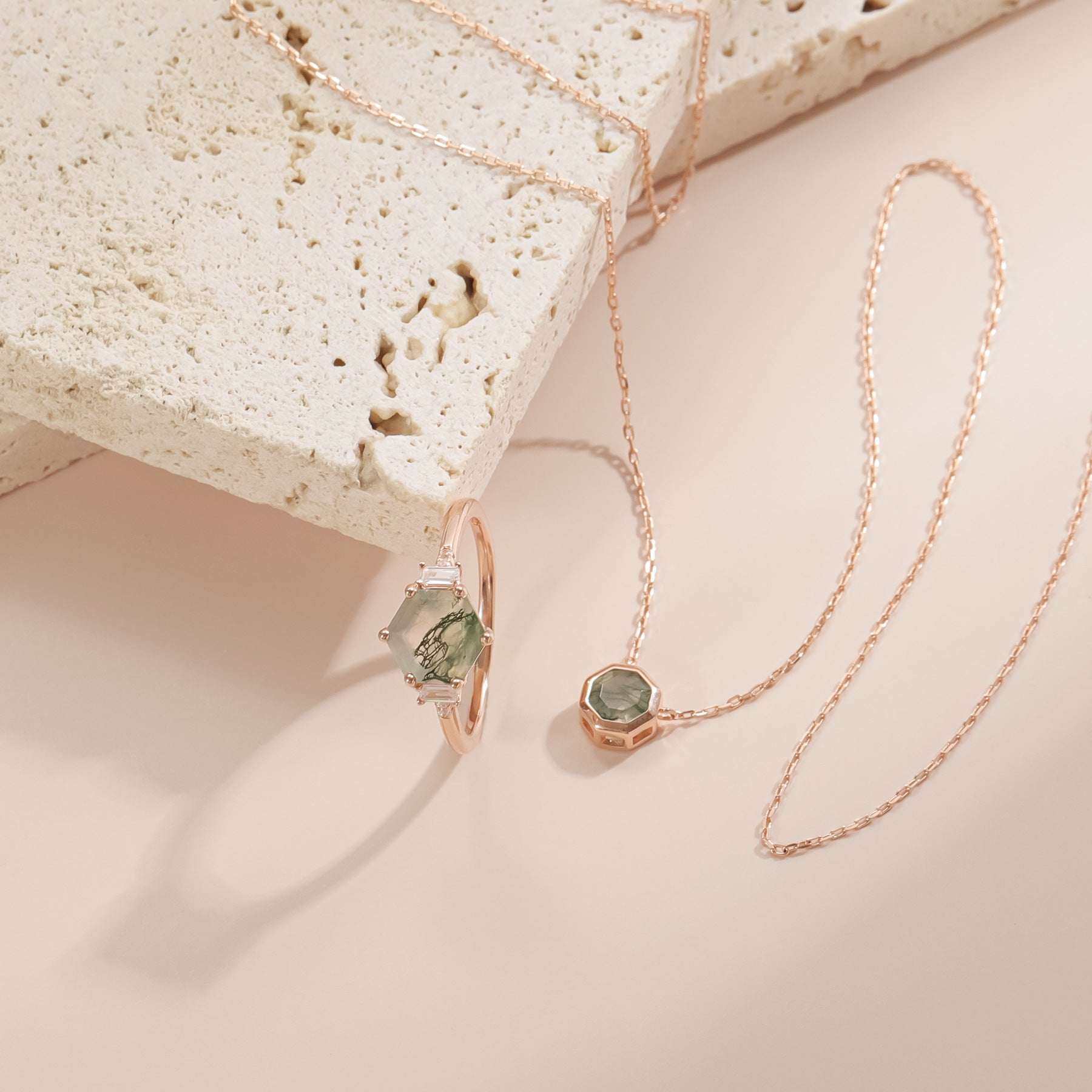 Hexagon Moss Agate Ring 925 Sterling Silver | Engagement & Anniversary Gift