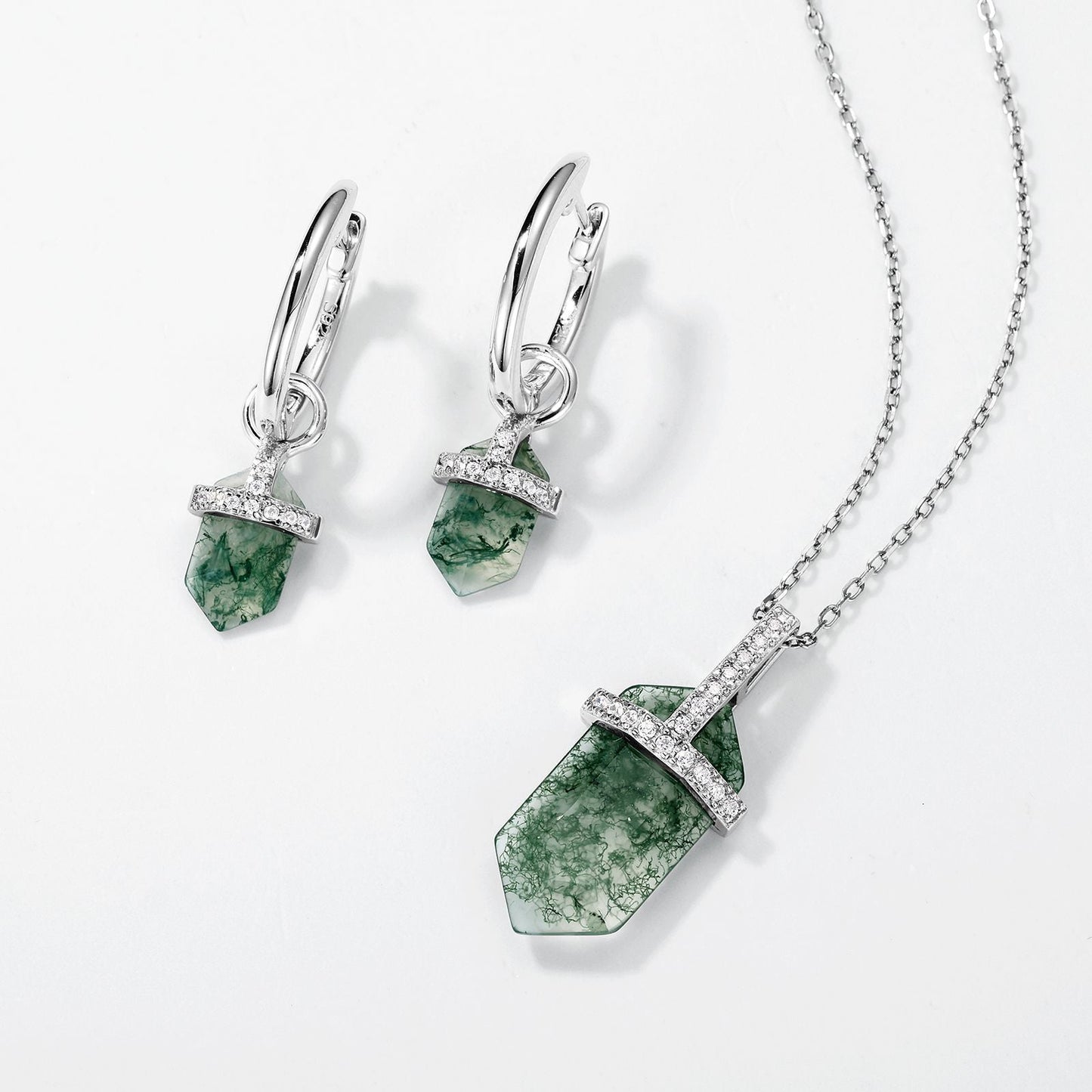 Hexagonal Natural Moss Agate Pendant Necklace | 925 Sterling Silver