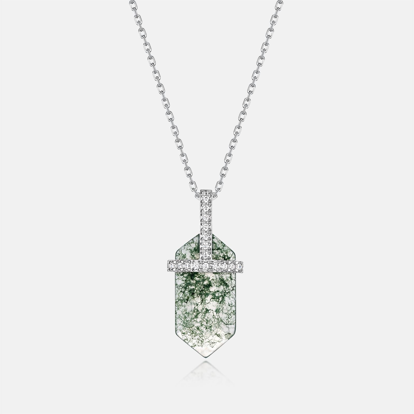 Hexagonal Natural Moss Agate Pendant Necklace | 925 Sterling Silver
