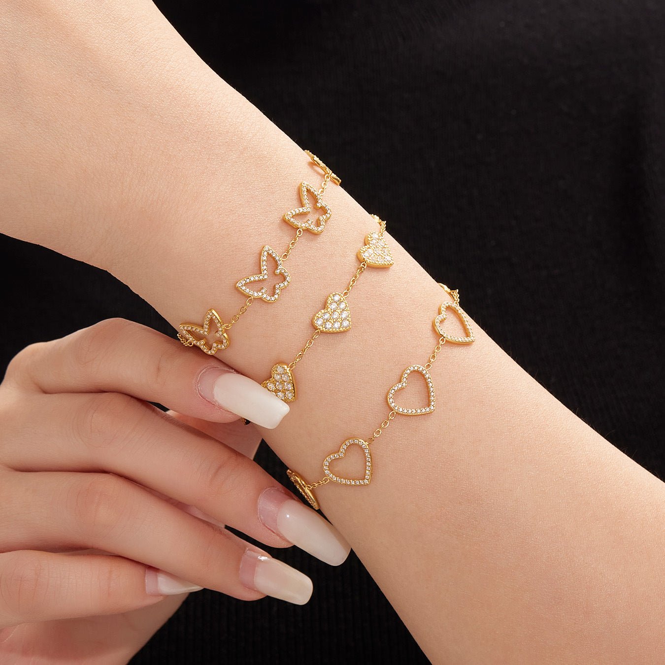 Hollow Full Cubic Zirconia Love Butterfly Titanium Steel Bracelet Perfect Gift for Her