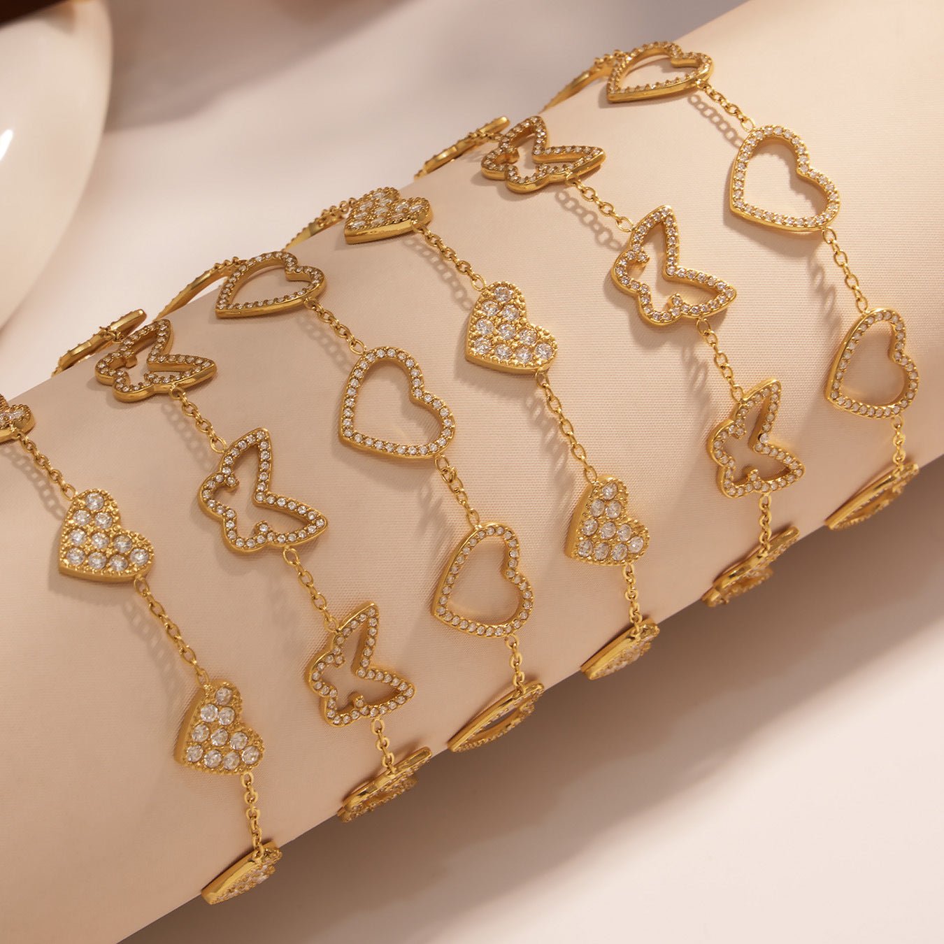 Hollow Full Cubic Zirconia Love Butterfly Titanium Steel Bracelet Perfect Gift for Her