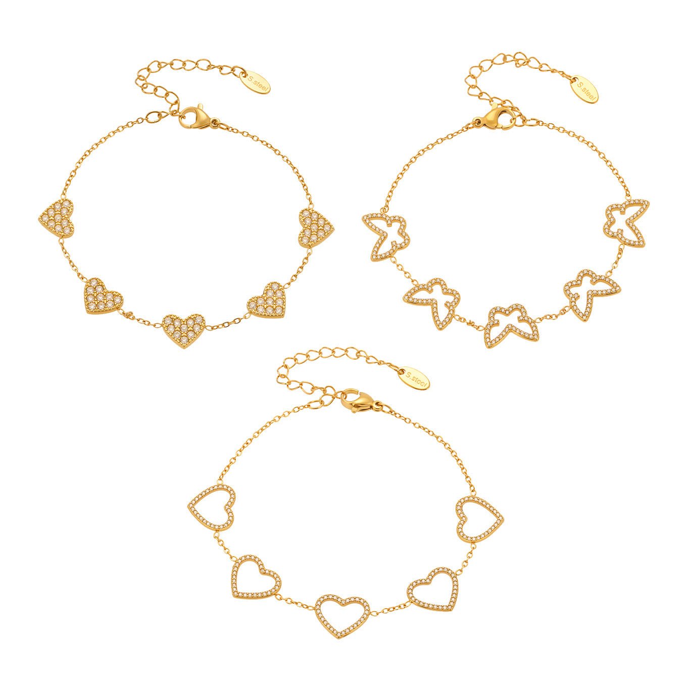 Hollow Full Cubic Zirconia Love Butterfly Titanium Steel Bracelet Perfect Gift for Her