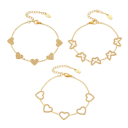 Hollow Full Cubic Zirconia Love Butterfly Titanium Steel Bracelet Perfect Gift for Her