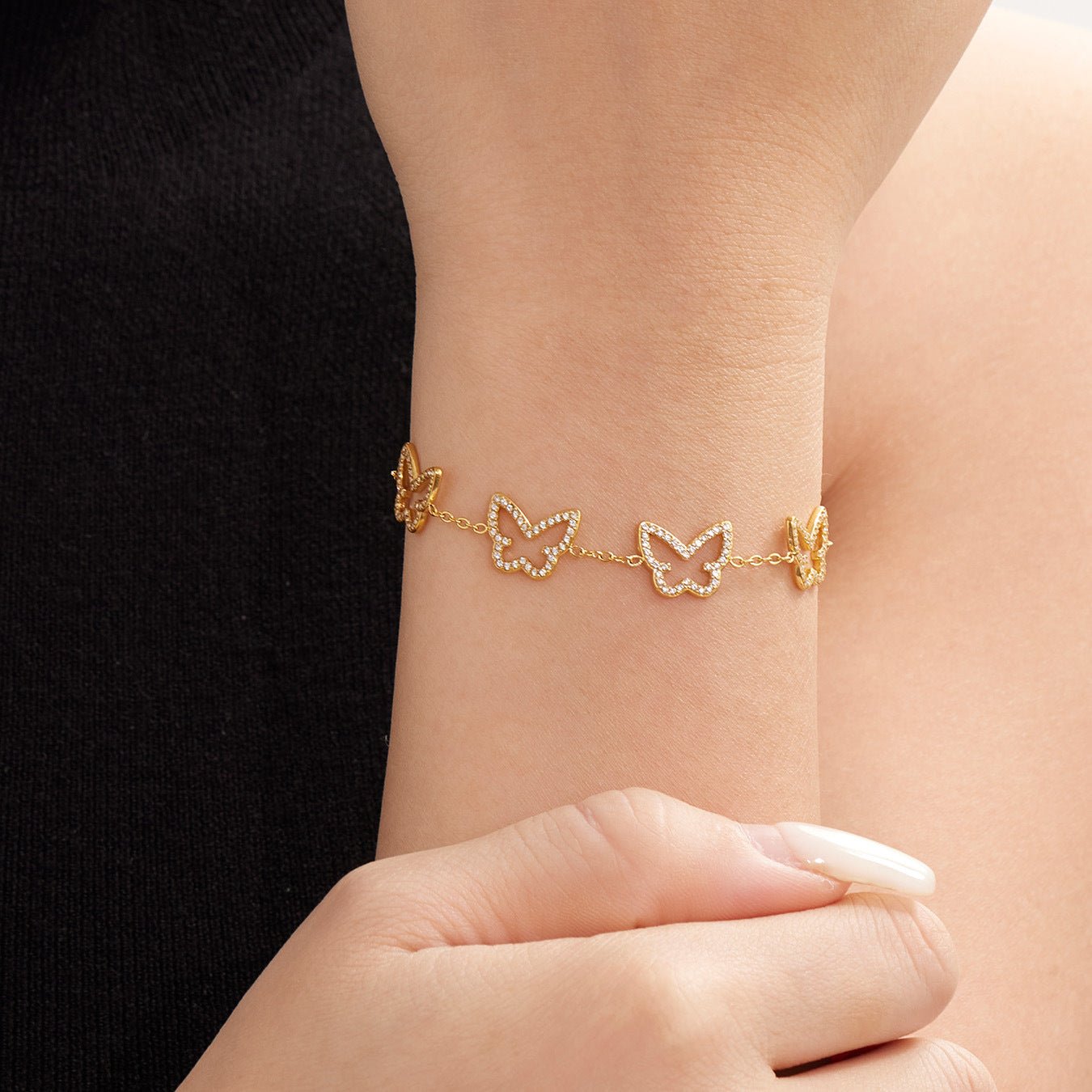 Hollow Full Cubic Zirconia Love Butterfly Titanium Steel Bracelet Perfect Gift for Her