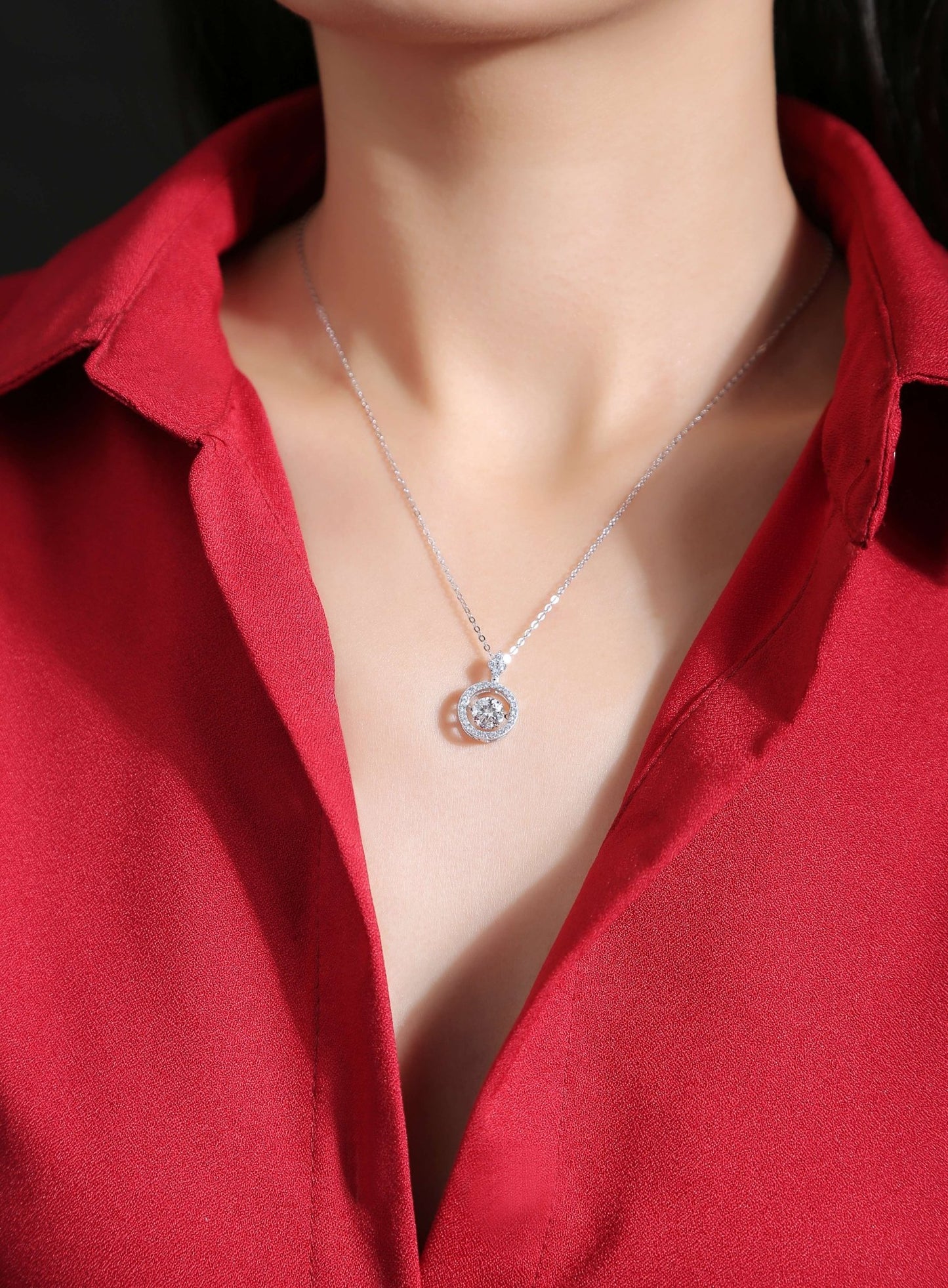 Hollow Rotating Moissanite Pendant Necklace Sterling Silver Gift for Her