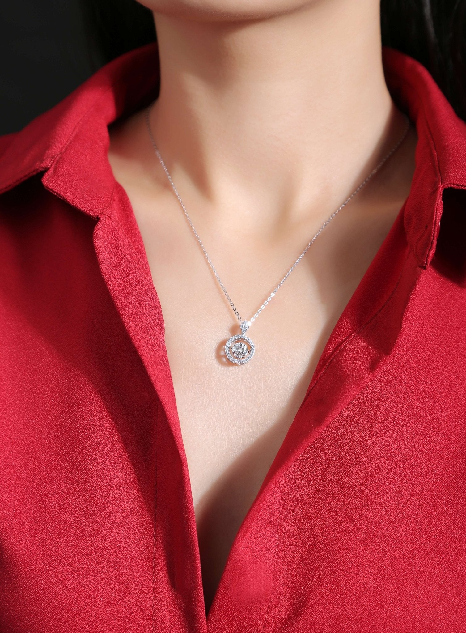 Hollow Rotating Moissanite Pendant Necklace Sterling Silver Gift for Her