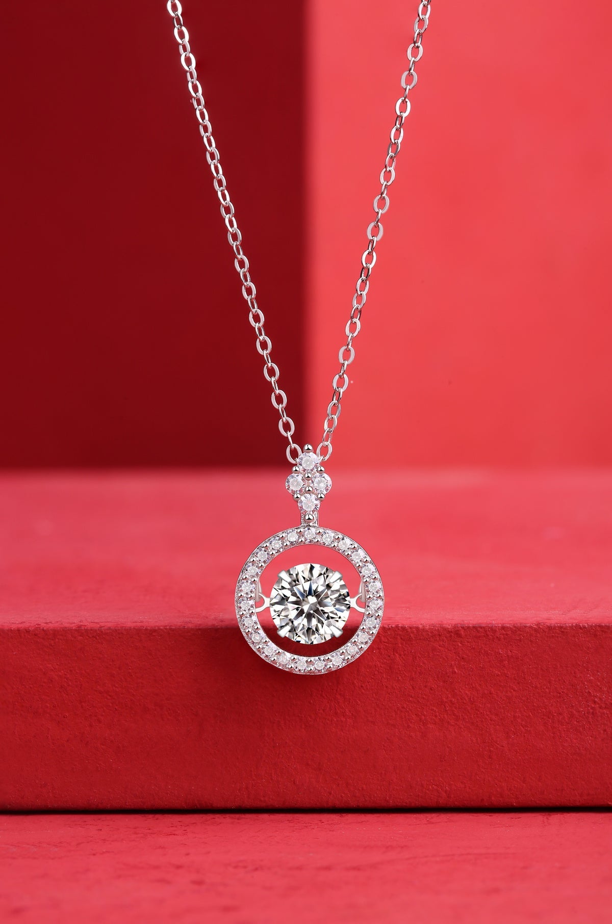 Hollow Rotating Moissanite Pendant Necklace Sterling Silver Gift for Her