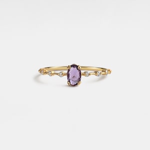 Oval Cut Natural Amethyst Ring • Dainty Purple Crystal Stacking Ring • Sterling Silver Gift