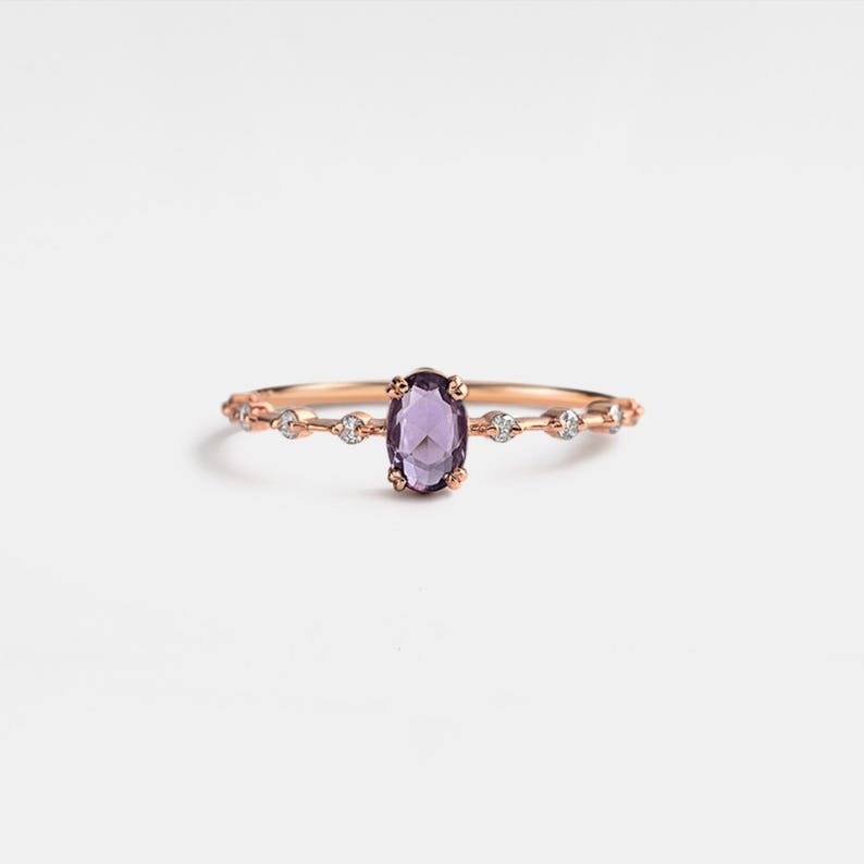 Oval Cut Natural Amethyst Ring • Dainty Purple Crystal Stacking Ring • Sterling Silver Gift