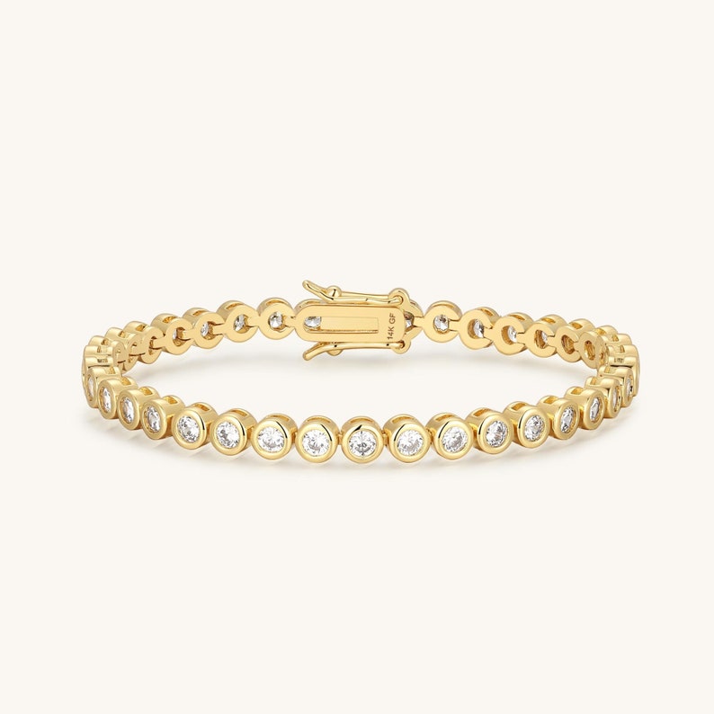 14K Gold Filled Moissanite Tennis Bracelet for Women, Dainty Stacking Chain Gift for Mom