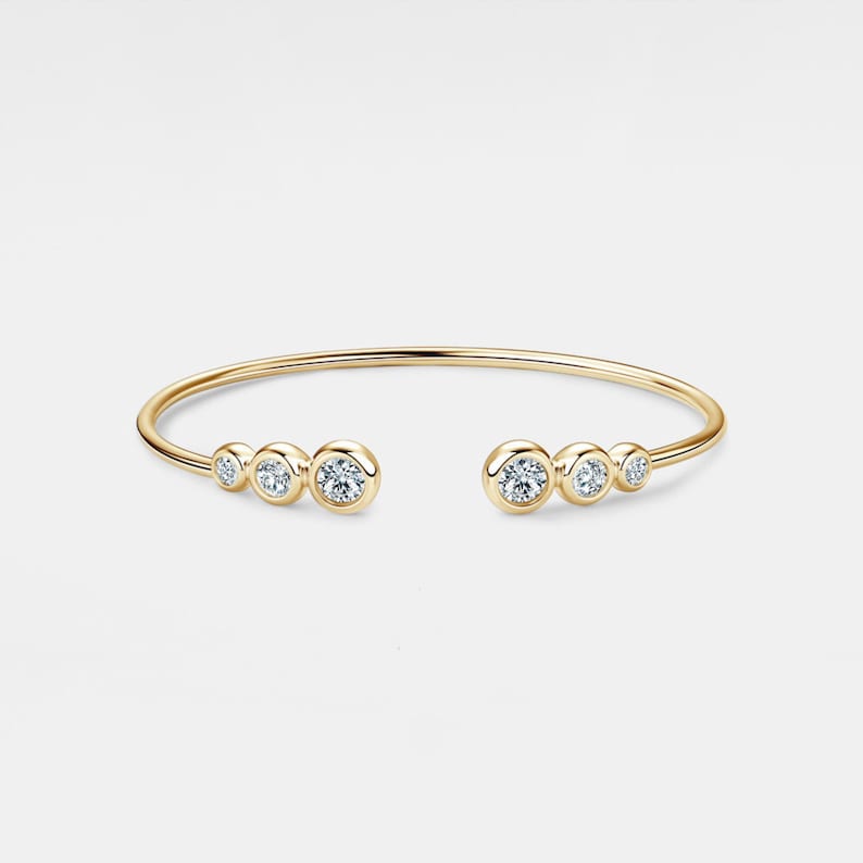 Moissanite Round Cut Stacking Bangle Bracelet Sterling Silver Minimalist Jewelry