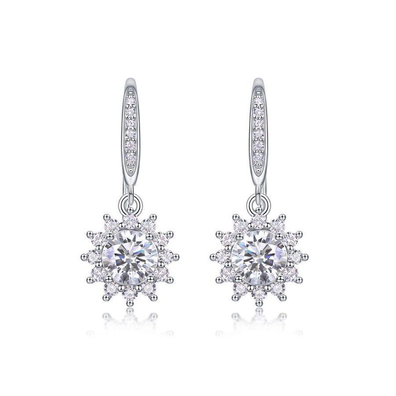 Moissanite Snowflake Earrings 925 Sterling Silver Hoop Gift for Her
