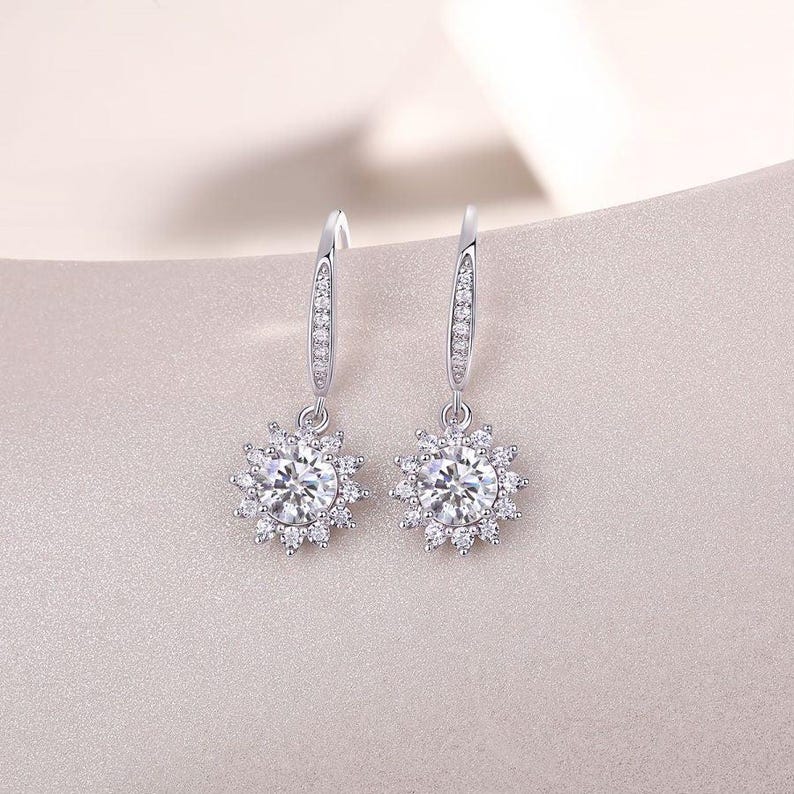 Moissanite Snowflake Earrings 925 Sterling Silver Hoop Gift for Her