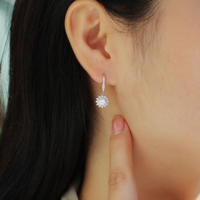 Moissanite Snowflake Earrings 925 Sterling Silver Hoop Gift for Her