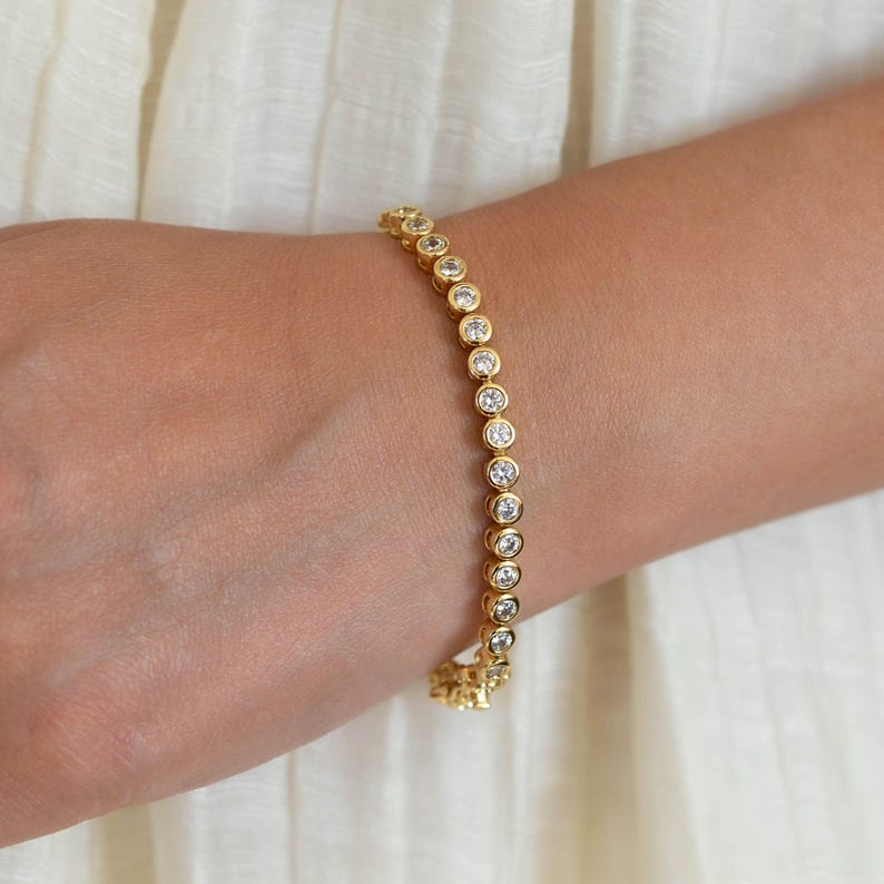 14K Gold Filled Moissanite Tennis Bracelet for Women, Dainty Stacking Chain Gift for Mom